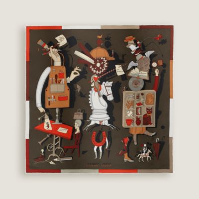 パプリカ 絵馬 Guepards Bandana embroidered scarf 90 - Brown | Hermès Mainland China